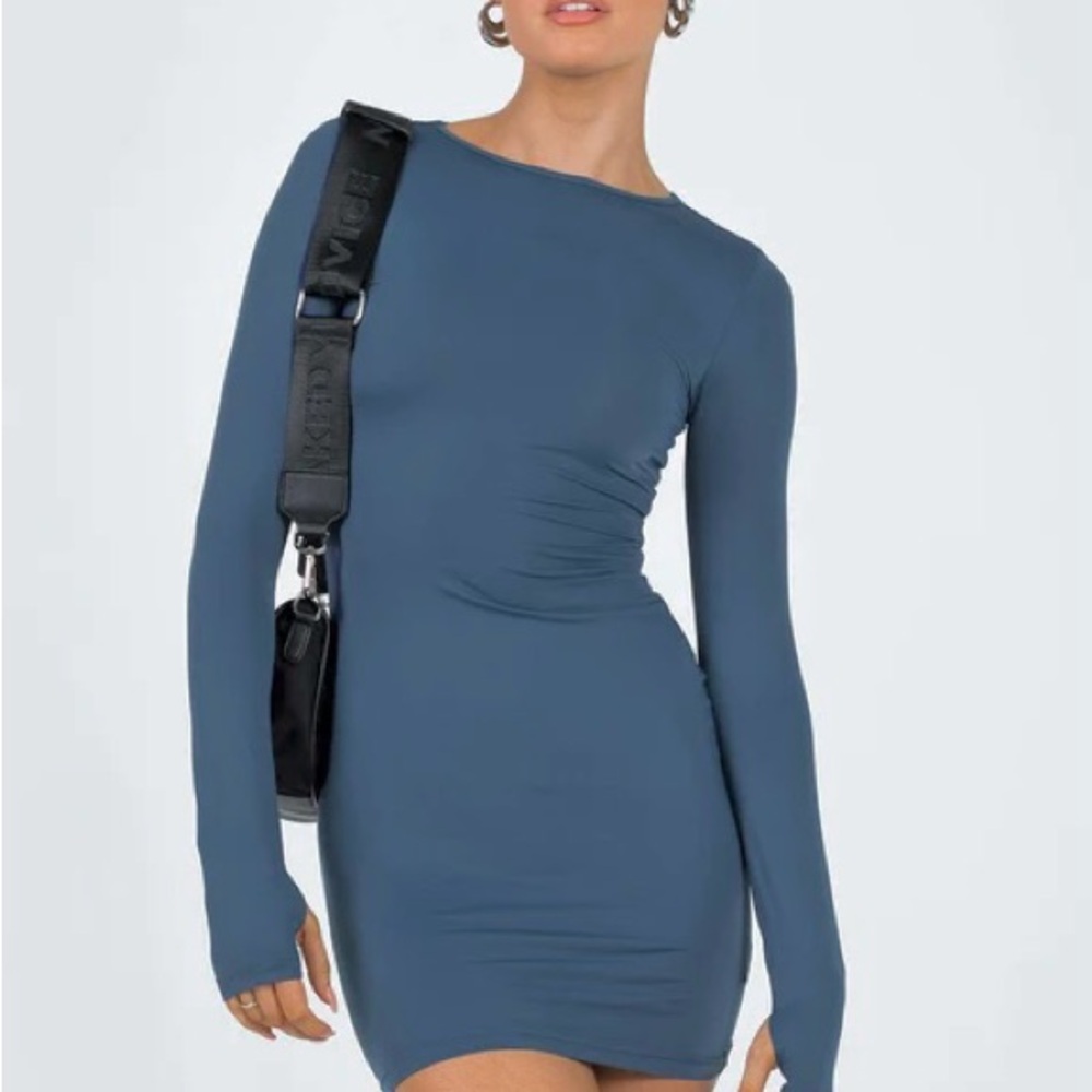 🦃Hey Babe Indigo Blue Solid Classy Dress With Open Back-NWT